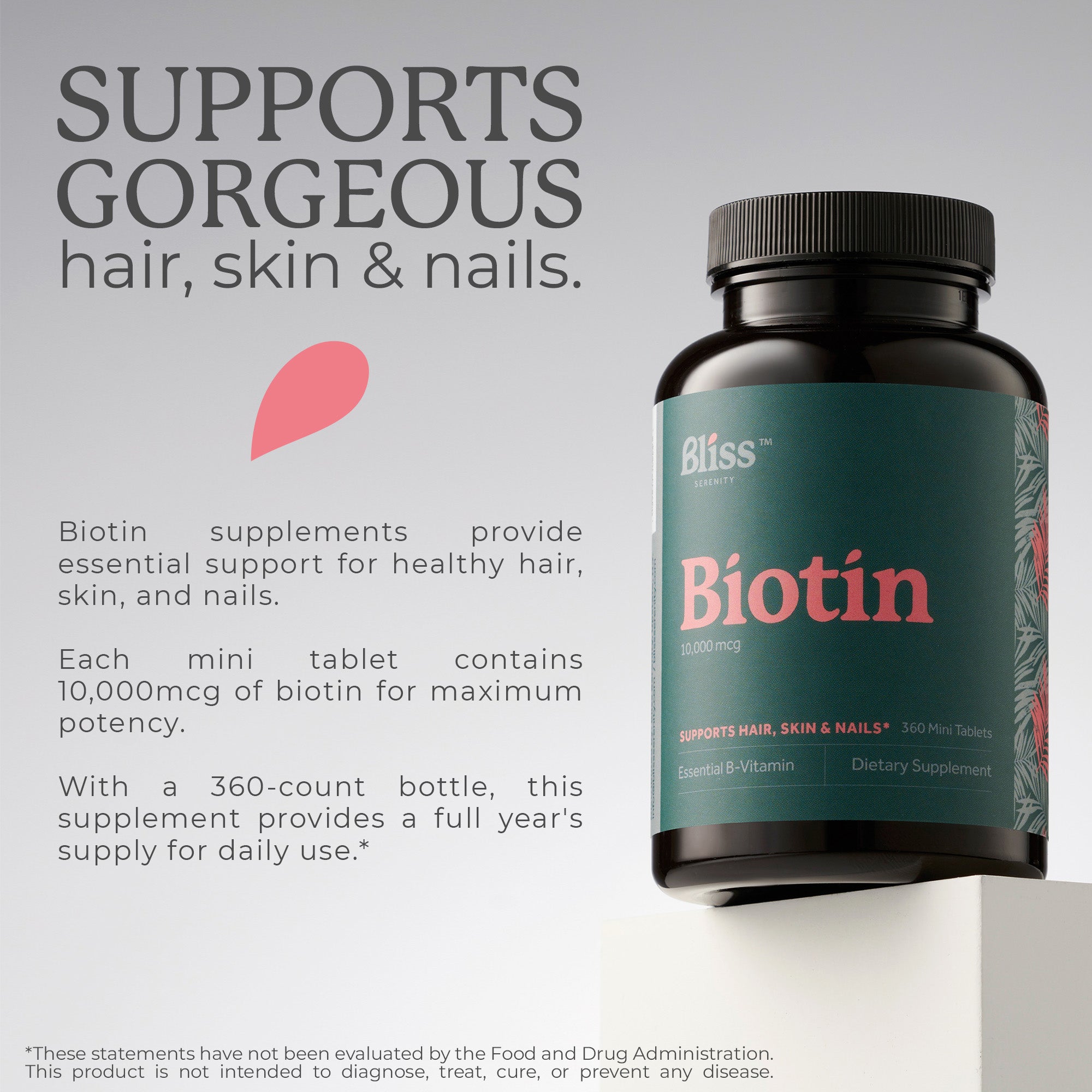 Bliss Serenity Biotin Supplement 10000 Mcg - 360 Mini Tablets, 360 Day Supply