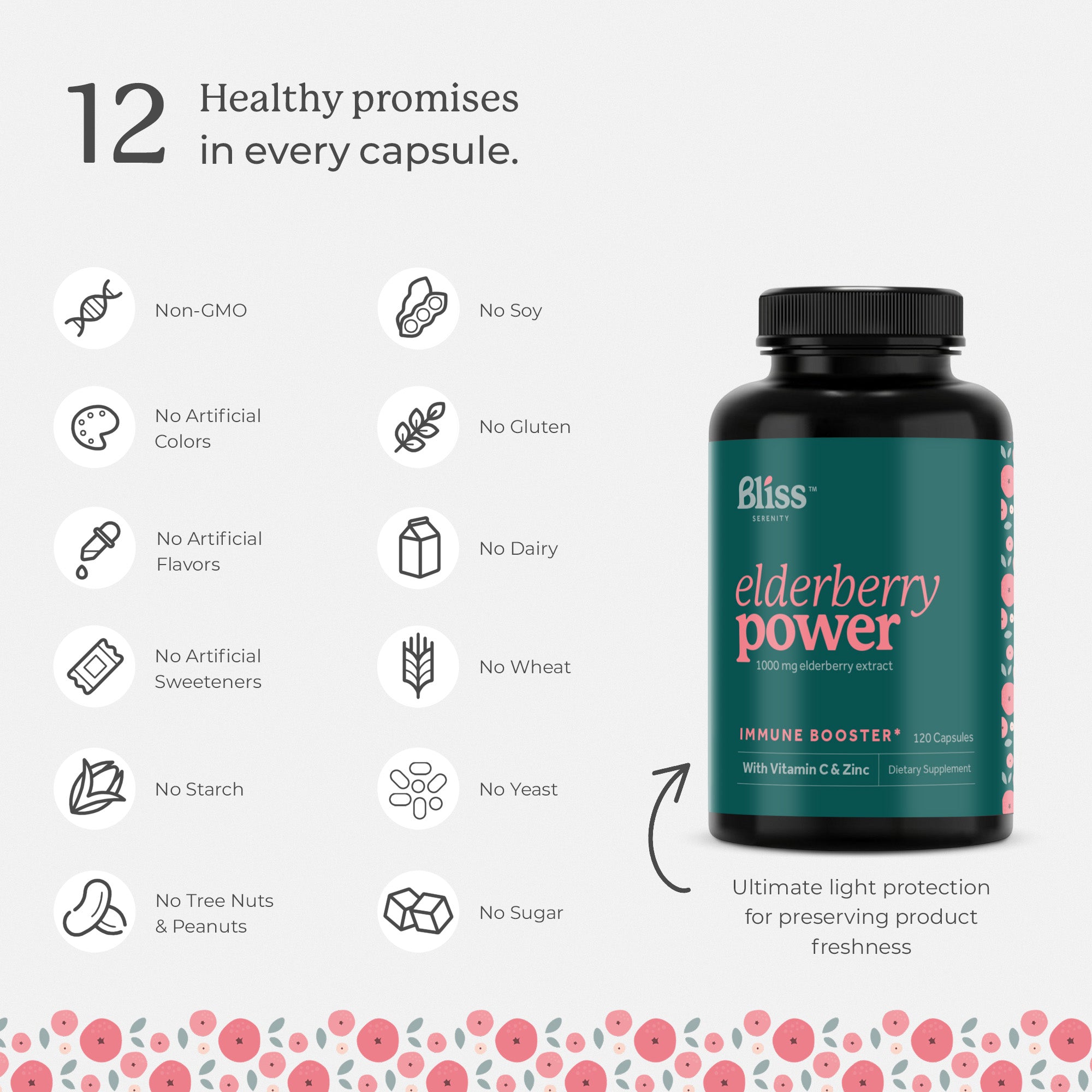 Bliss Serenity Elderberry, Zinc & Vitamin C - 120 Vegcaps, 60 Day Supply